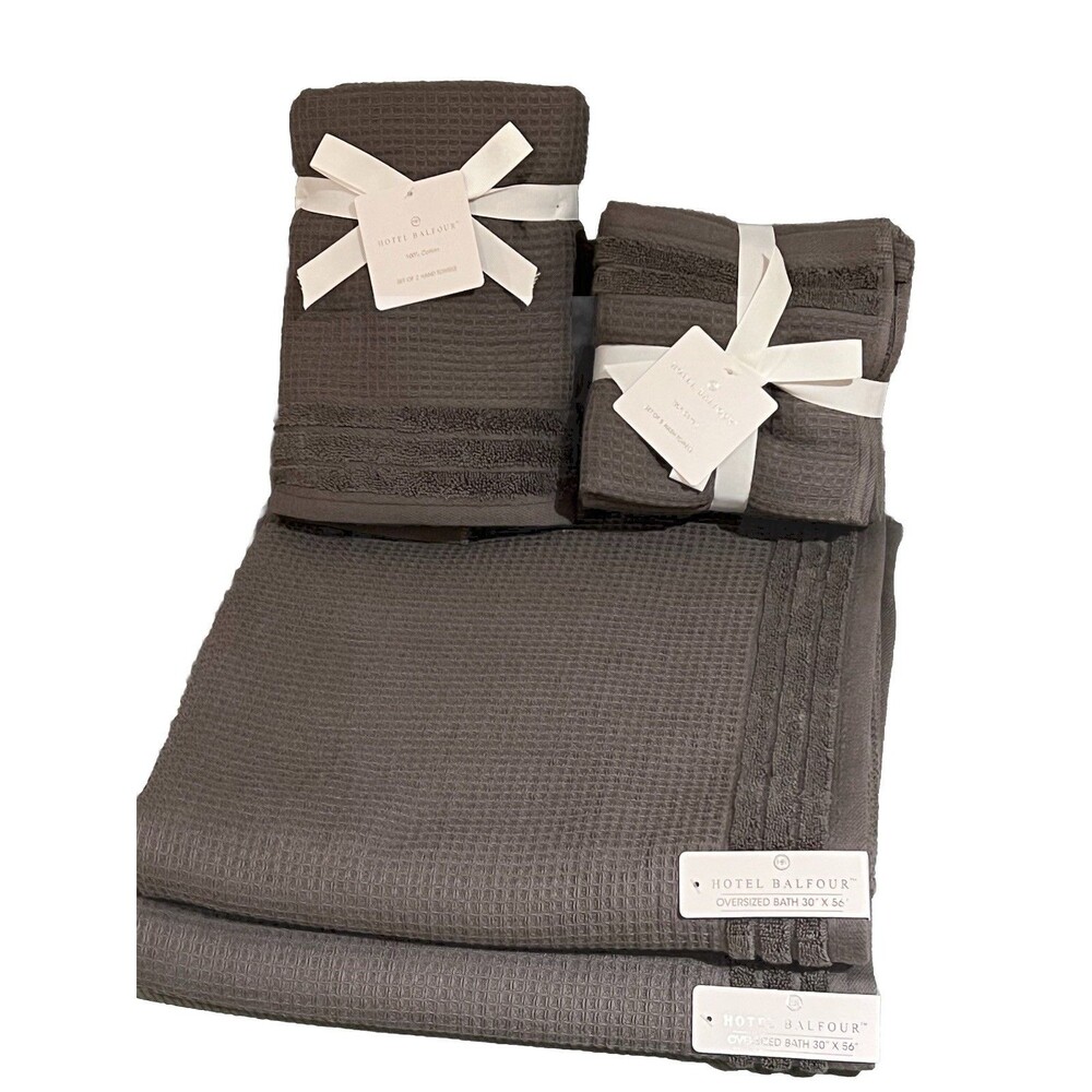 Hotel Balfour Towels BATH HAND WASHCLOTH Terry Cotton GRAY WAFFLE WEAVE 9 Piece